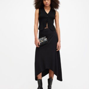 AllSaints Gia Asymmetrical Ribbed Midi Skirt