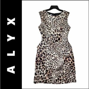 Alyx Limited Brown Dress Size 14 Women Sleeveless Peplum Sheath Animal Print in White