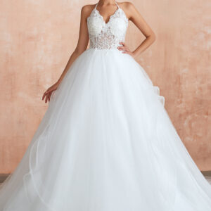 Amazing Halter Floral Lace Aline Wedding Dress Backless Tulle Bridal Gown