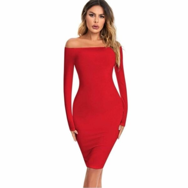 Amazon Red Off-Shoulder Long Sleeve Mini Dress, Women's (Size Large)