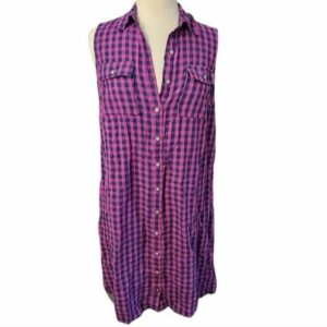 Liz Lange Maternity Xs Full Button Checkered Summer Dress in Pink, Women's