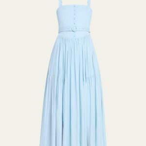 Amber Belted Poplin Midi Pinafore Dress