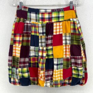 American Eagle Outfitters Skirt 2 Madras Plaid Patchwork Bubble Cotton Red Green in White, Women's (Size 26)