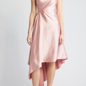 Amsale Drape Asymmetric Hem Satin Cocktail Dress in Rose at Nordstrom, Size 12