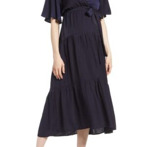 Angel Maternity Crossover Faux Wrap Maternity Dress in Navy at Nordstrom, Size Small