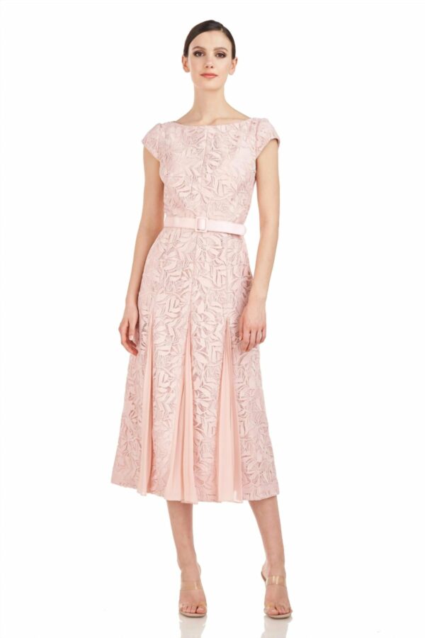 Angelina Lace Tea Length Dress In Pink