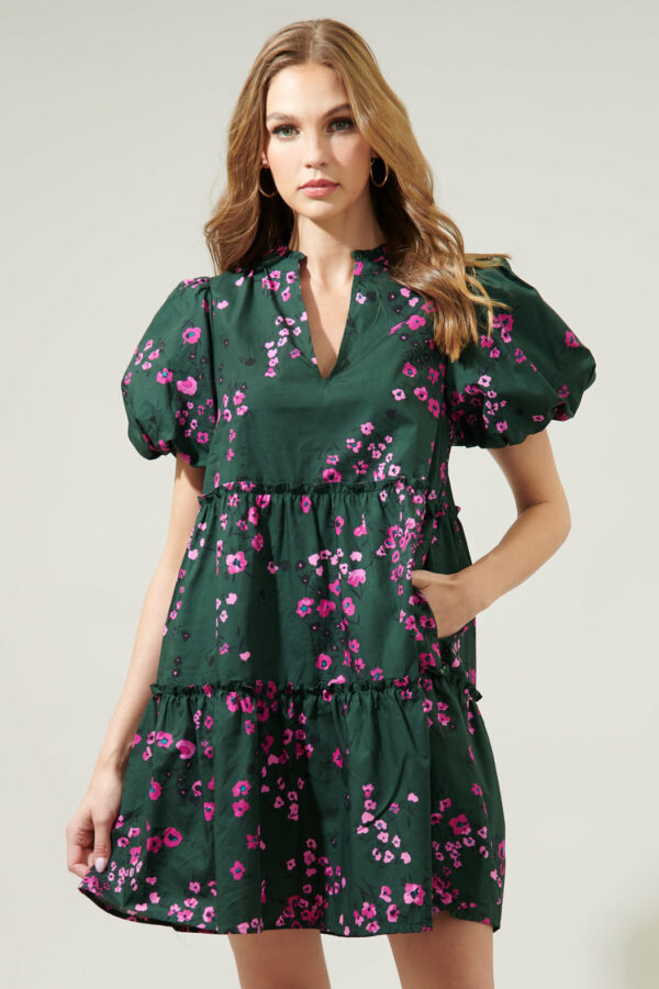 Anissa Floral Jeanne Bubble Sleeve Babydoll Dress