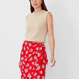 Ann Taylor Leafed Linen Blend Sarong Wrap Skirt