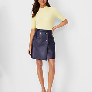 Ann Taylor Pebbled Faux Leather Button Wrap Pocket Skirt