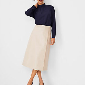 Ann Taylor Pebbled Faux Leather Wrap Midi Skirt