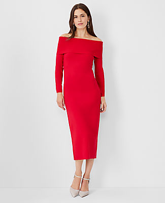 Ann Taylor Petite Off The Shoulder Midi Sweater Dress