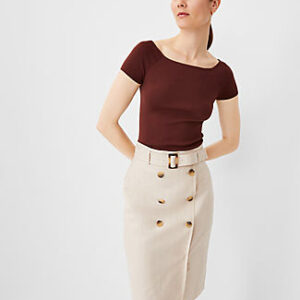 Ann Taylor Pinstripe Belted Button Wrap Pencil Skirt