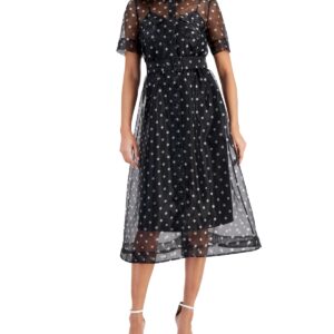 Anne Klein Women's Belted Polka Dot Tea Dress - Anne Black/Anne White