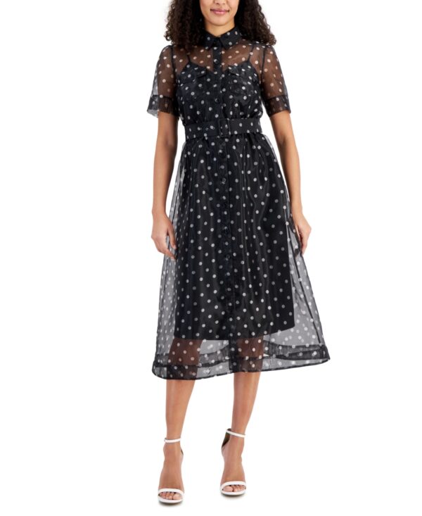 Anne Klein Women's Belted Polka Dot Tea Dress - Anne Black/Anne White