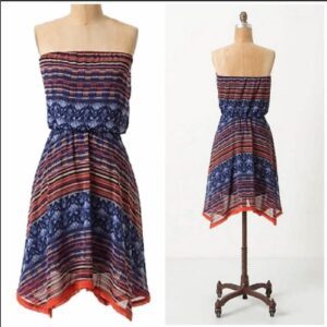 Anthropologie Blue Handkerchief Hem Strapless Tube Top Dress, Women's (Size XS)