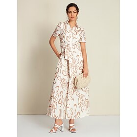 Apricot Belted Short Sleeve Maxi Shirt Dress