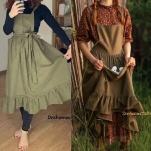 Aprons For Women With Pocket, Pinafore Retro Green Medieval, Kitchen Dress Apron Ruffles Her Gift, Pink