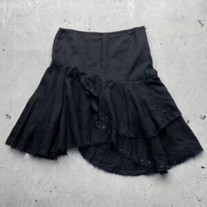 Archival Clothing x Vintage Asymmetrical Linen Mini Skirt in Black, Women's (Size 26)