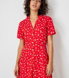 Archive At UO Red Ditsy Floral Tea Dress - Red S at Urban Outfitters