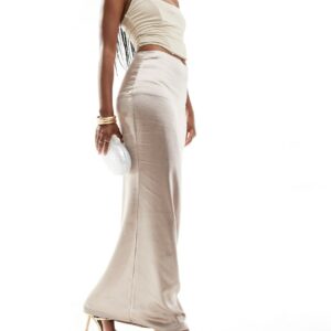 Aria Cove satin maxi bodycon fishtail skirt in mocha-Brown