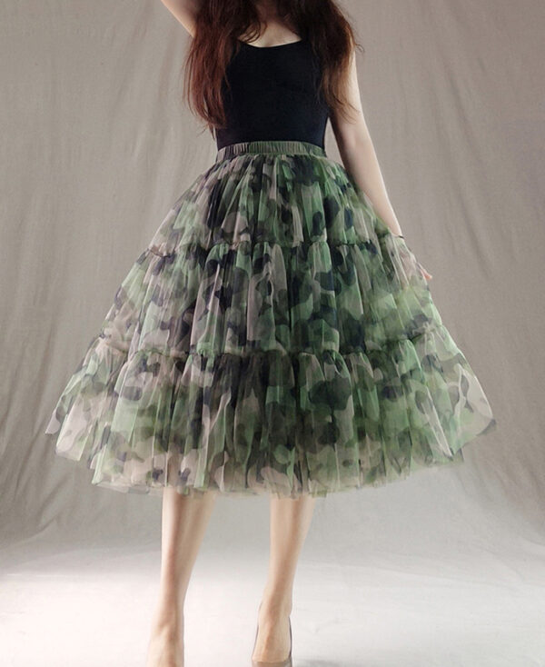 Army Pattern Puffy Tutu Skirt Women Custom Plus Size Tulle Midi Skirt Outfit