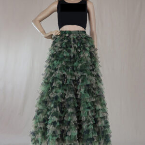 Army Print Layered Tulle Skirt Outfit Women Custom Plus Size Tulle Maxi Skirt