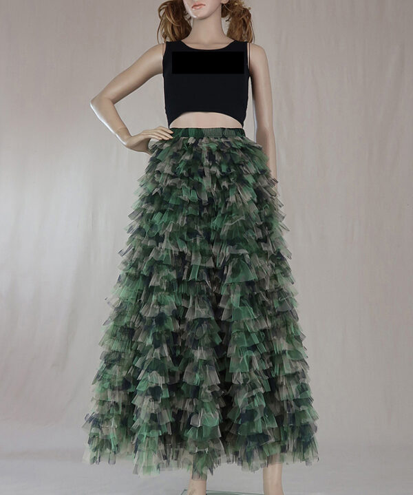 Army Print Layered Tulle Skirt Outfit Women Custom Plus Size Tulle Maxi Skirt