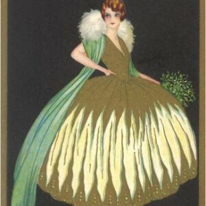 Art Print: Full-Skirted Evening Dress with Fur Wrap: 18x12in