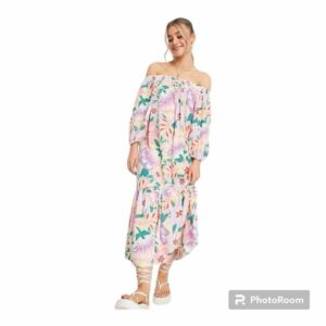 Asos Design Off Shoulder Trapeze Maxi Dress In Floral Print in Purple, Women's (Size XL)