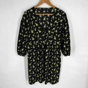 Asos Design Womens Black Yellow Floral Mini Smock Collar Dress Size 6 in White