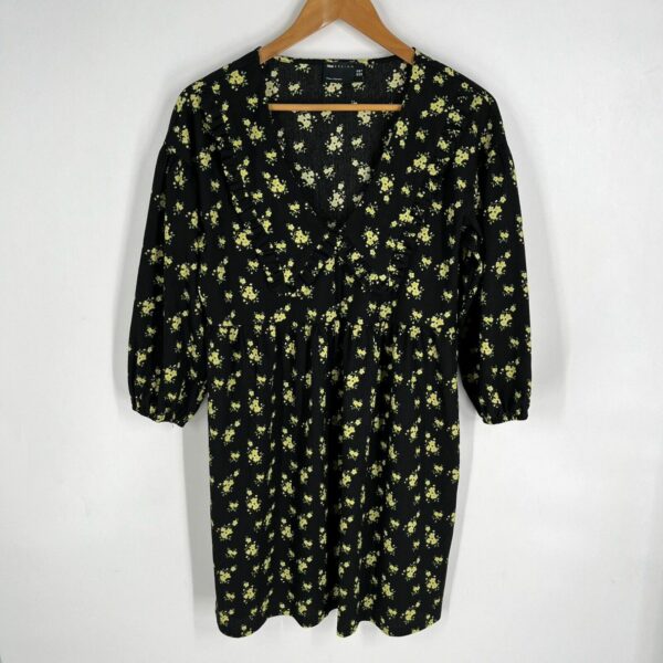 Asos Design Womens Black Yellow Floral Mini Smock Collar Dress Size 6 in White