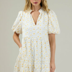 Aster Sunflower Floral Jacey Babydoll Eyelet Mini Dress