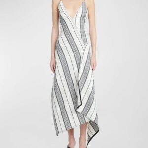 Asymmetric Striped Backless Midi Dress