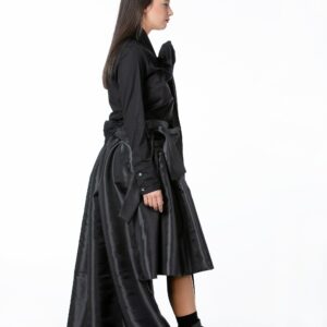 Asymmetrical Black Skirt, Gothic Futuristic Clothing, Two Layers Cape Skirt With Belt