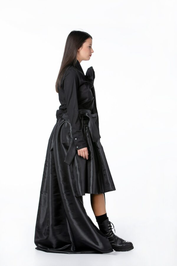 Asymmetrical Black Skirt, Gothic Futuristic Clothing, Two Layers Cape Skirt With Belt