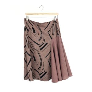 Asymmetrical Hand Sewn Skirt For Women, Blush Rose Pink & Black, Side Zip Closure, Below The Knee Length, Size L Large