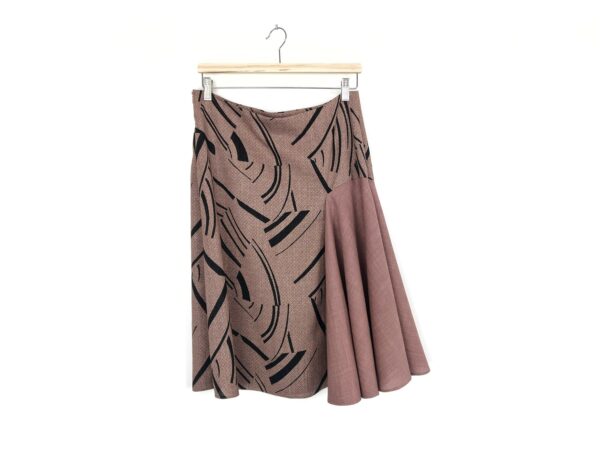 Asymmetrical Hand Sewn Skirt For Women, Blush Rose Pink & Black, Side Zip Closure, Below The Knee Length, Size L Large