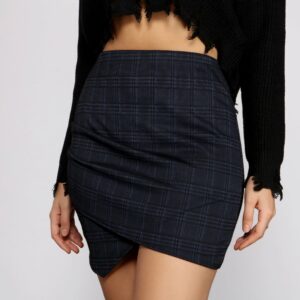 Asymmetrical Houndstooth Print Mini Skirt