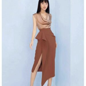 Asymmetrical Midi Skirt - Office For Women High Waist