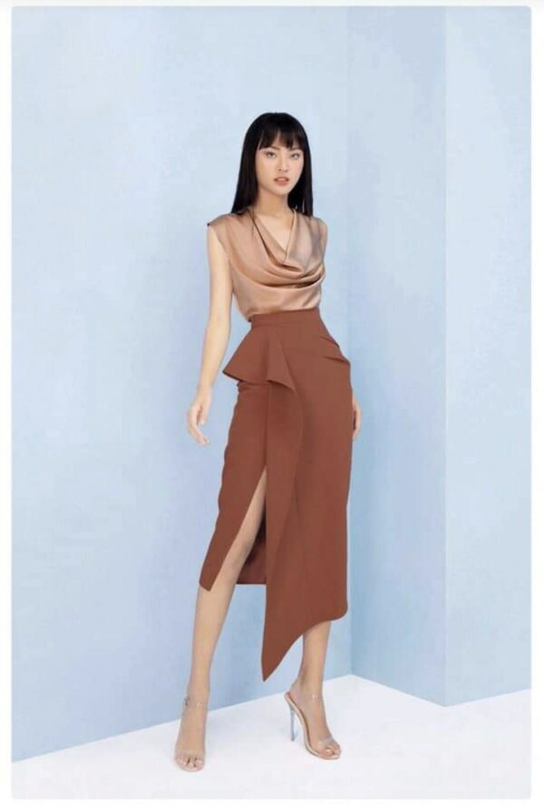 Asymmetrical Midi Skirt - Office For Women High Waist