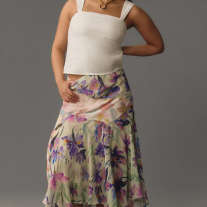 Asymmetrical Painterly Floral Midi Skirt