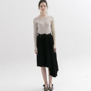 Asymmetrical Pleated Knit Skirt - Black