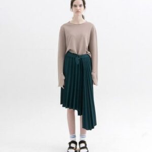 Asymmetrical Pleated Knit Skirt - Green