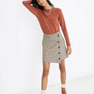 Asymmetrical Side-Button Mini Skirt in Windowpane