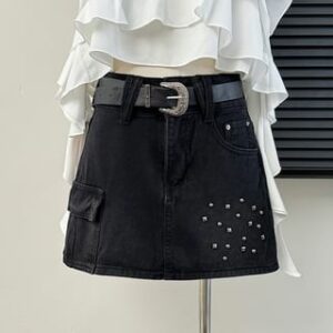 Asymmetrical Studded Denim Skirt