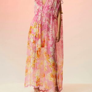 Auril Kaftan Dress With Printed Slip In Pink