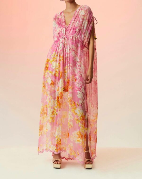 Auril Kaftan Dress With Printed Slip In Pink