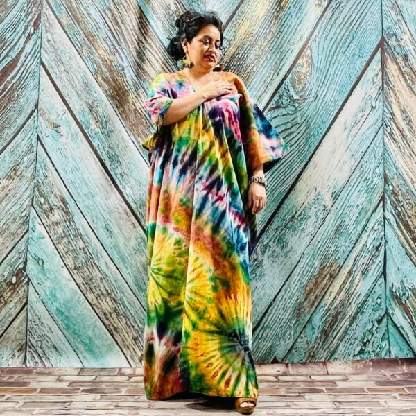 Aurora Hand Tie Dye Women Kaftan Summer Caftan Beach Boho Abaya Gown Festival Maxi Dress - One Size Plus Fits l Xl 1X 2X