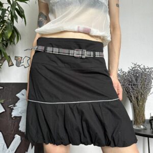 Avant Garde Cache Cache Vintage Bubble Hem Office Siren Mini Skirt 00S in Black, Women's (Size 26)