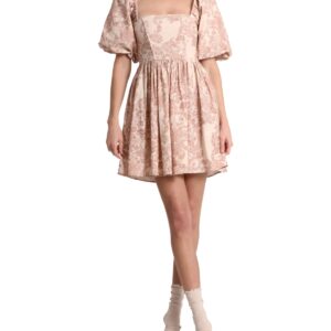 Avec Les Filles Women's Puff-Sleeve Square-Neck Babydoll Dress - Spring Paisley Neutral